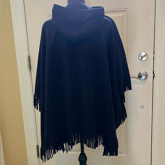 Women’s Navy Blue Fringed Hooded Cape/Poncho - Picture 2 of 5